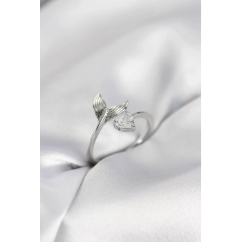 Balık Kuyruğu Model Gümüş Renk Zirkon Taşlı Kadın Yüzük - TJ-BYK4128