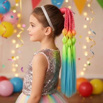 Balon ve Düz Salaş Örgülü Lastikli At Kuyruğu - ACM05