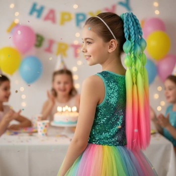 Balon ve Düz Salaş Örgülü Lastikli At Kuyruğu - ACM11