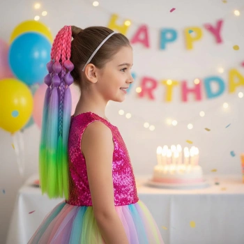 Balon ve Düz Salaş Örgülü Lastikli At Kuyruğu - ACM15