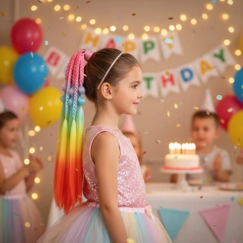 Balon ve Düz Salaş Örgülü Lastikli At Kuyruğu - ACM16