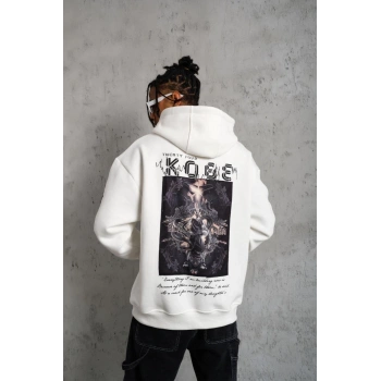 Baskılı Kapüşonlu Sweat - Beyaz -
