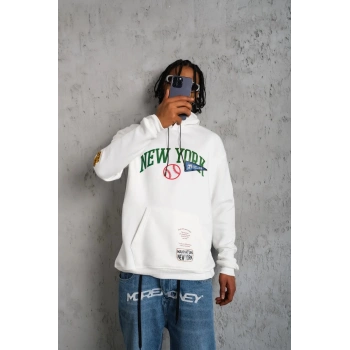 Baskılı Kapüşonlu Sweatshirt - Beyaz -