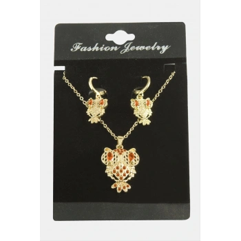 Baykuş Zirkon Taşlı Set Kolye