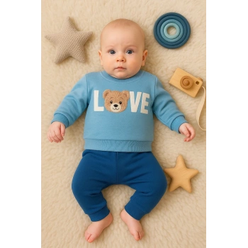 Bear Love Nakışlı % 100 Pamuklu 2li Erkek Takım