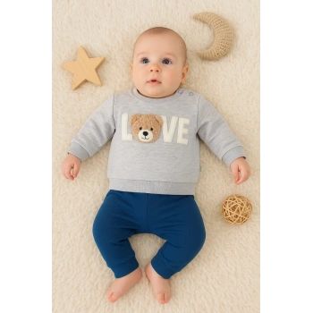 Bear Love Nakışlı % 100 Pamuklu 2li Erkek Takım