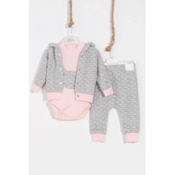 Bear Nakışlı Puanlı Pamuklu 2li Kız Bebek Takımı