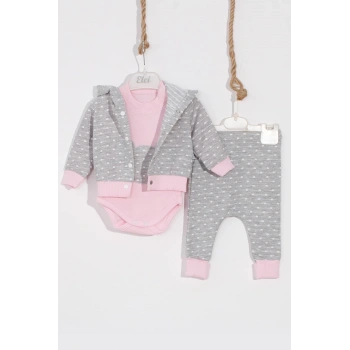 Bear Nakışlı Puanlı Pamuklu 2li Kız Bebek Takımı