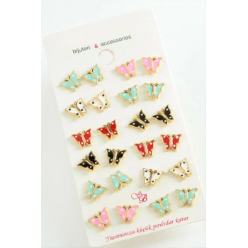 Benekli Kelebek Mineli Minik Küpe