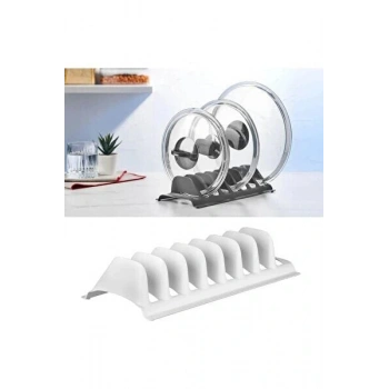 Beyaz - 2 Adet 8 Bölmeli Tencere Kapak Rafı - Simple Tabaklık - Kapak Organizeri