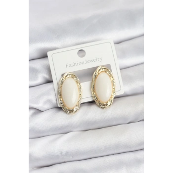 Beyaz Badem Model Vintage Kadın Küpe - TJ-BKP11607