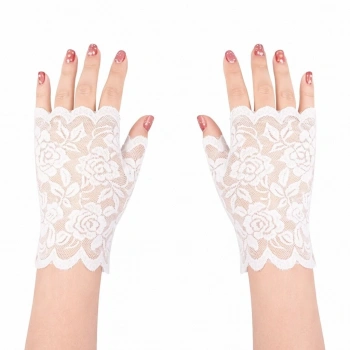 Beyaz Dantel Parmaksız Kısa Eldiven