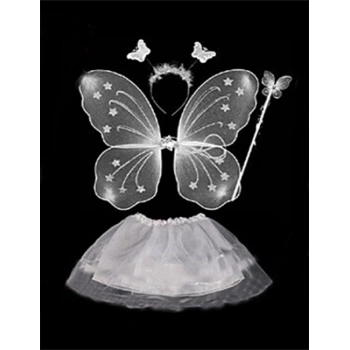 Beyaz Kelebek Kostümü - Beyaz Kelebek Kostüm Aksesuar Seti 4 Parça (4887)