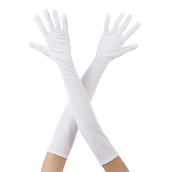 Beyaz Renk Dirseğe Kadar Uzun Kumaş Eldiven 40 cm (4887)