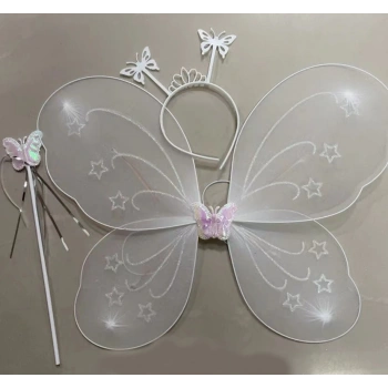 Beyaz Renk Kelebek Kanadı Tacı ve Sopası 50x37 cm