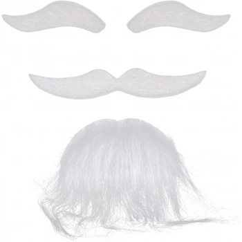 Beyaz Renk Kendinden Yapışkanlı Takma Sakal Bıyık ve Kaş Seti