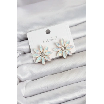 Beyaz Renk Kristal Taşlı Lotus Çiçek Model Kadın Küpe TJ-BKP11925