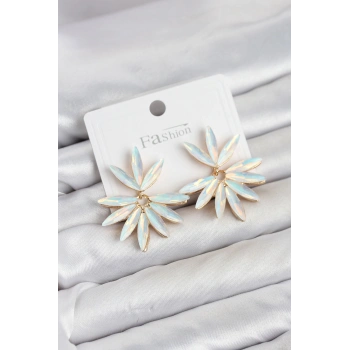 Beyaz Renk Kristal Taşlı Lotus Model Kadın Küpe TJ-BKP11917