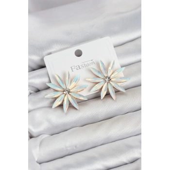 Beyaz Renk Kristal Taşlı Lotus Model Kadın Küpe TJ-BKP11929