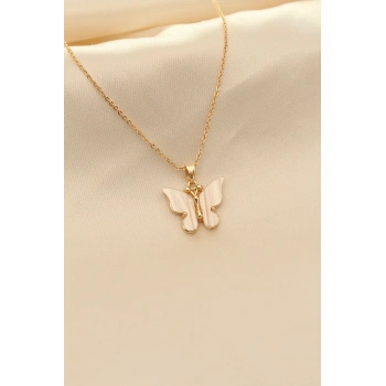 Beyaz Sedefli Kelebek Figürlü Kadın Kolye - TJ-BKO6160