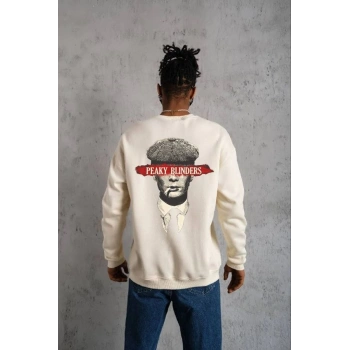 Bisiklet Yaka Baskılı Oversize Sweatshirt - Beyaz -