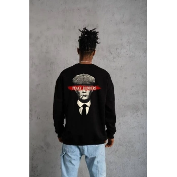 Bisiklet Yaka Baskılı Oversize Sweatshirt - Siyah -