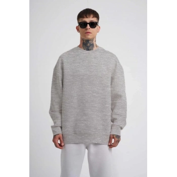 Biskilet Yaka Üç İplik SweatShirt - Gri -