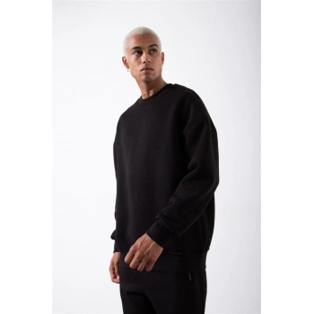 Biskilet Yaka Üç İplik SweatShirt - Siyah -