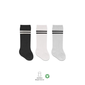 Bistyle Derby Dizaltı Çorap 3Lü BS40101 Siyah Ekru Gri Çemberli
