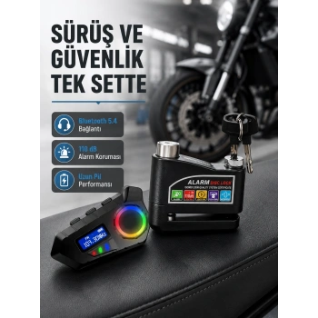 Bluetooth 5.4 İntercom ve Alarmlı Disk Kilidi Seti Güçlü Ses ve Güvenlik