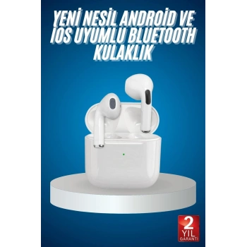 Bluetooth Kulaklık Beyaz Çağrı Cevaplama Dokunmatik Kontrol Kablosuz