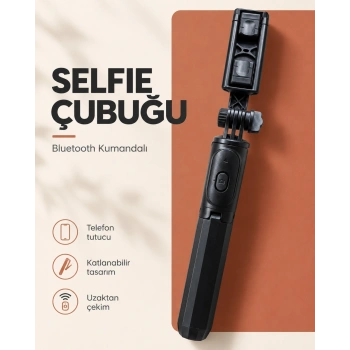 Bluetooth Kumandalı Katlanabilir Selfie Çubuğu Ve Telefon Tutucu