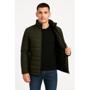 Bomber Mont Ceket – Su İtici Kumaş, Kapitone Astarlı, Fermuarlı, Kışlık - Haki -