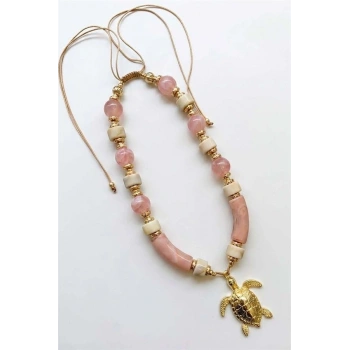 Boncuklu Kaplumbağa Kolye - Pembe