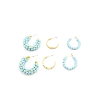 Boncuklu Küpe Seti - Turkuaz