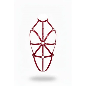 Bordo Body Harness Deri Yüksek Yaka O-halkalı Vücut Aksesuarı - Brf243