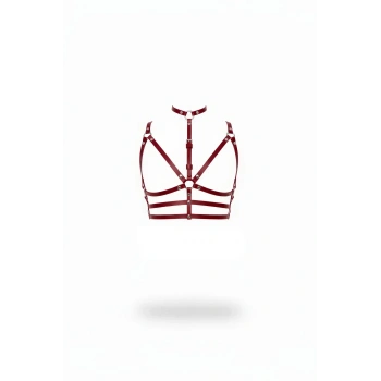Bordo Göğüs Harness Deri Çok Bantlı Halka Detaylı - Brf235