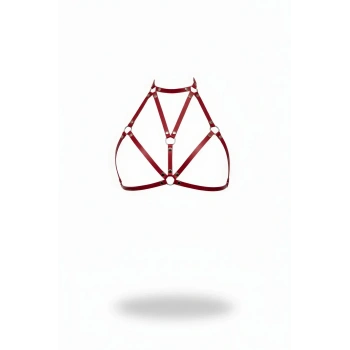 Bordo Göğüs Harness Deri Metal Halka Detaylı Yüksek Yaka - Brf244