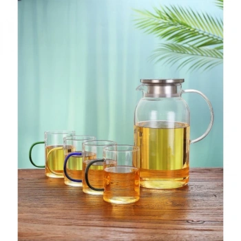 Borosilikat Cam Sürahi ve 4lü Fincan Seti