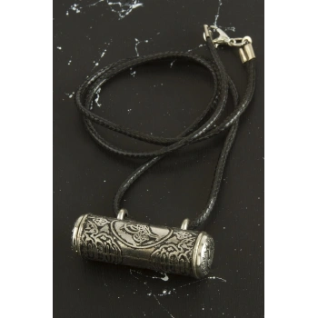 Boru Cevşen Deri Kordonlu Kolye