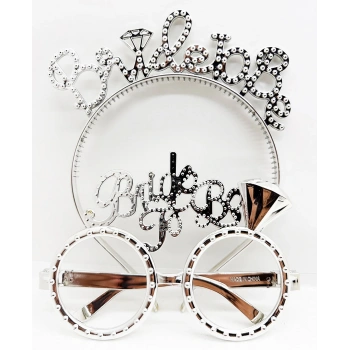 Bride To Be Yazılı Taç ve Bride To Be Yazılı Gözlük Seti Gümüş Renk (4887)