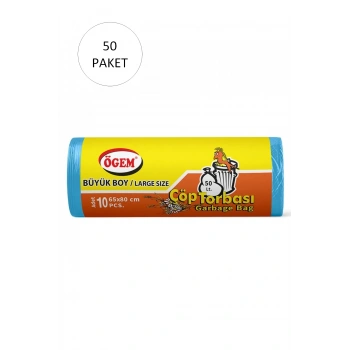 Büyük Boy Çöp Torbası 65 x 80 cm 10 Lu Rulo x 50 Paket = 500 Adet (Mavi)