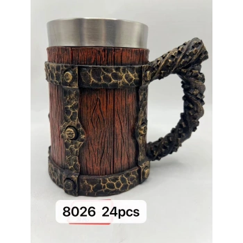 Büyük Boy Eskitme Motifli Çelik Kupa Kod 8026