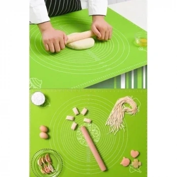 Büyük Boy Silikon Hamur Açma Matı 50x40 Cm Hamur Ölçekli Yeşil