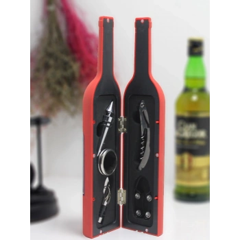 Büyük Boy Şişe Tirbuşon Seti Kırmızı