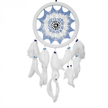 Buz Mavisi Renginde Nazar Motifli Kuş Tüylü Duvar Süsü