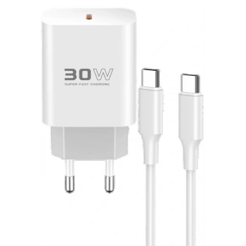 C87C 30W Type-C Çıkışlı Ekstra DL51 1M Type-C to Type-C Kablolu PD Şarj Cihazı - Beyaz