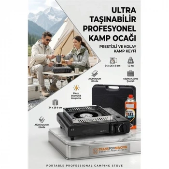 Çantalı SİYAH Portatif Kamp Ocağı + 1 X Kartuş  Piknik Ocağı Otomatik Ateşlemeli 723182