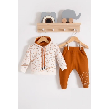 Çapraz Bears Kapüşonlu % 100 Pamuk Erkek Bebek Takımı