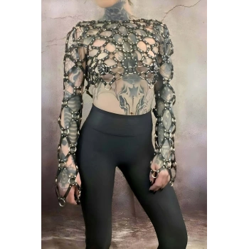 Çapraz Tasarım Uzun Kollu Deri Crop Bağlamalı Büstiyer Harness- Brf1076